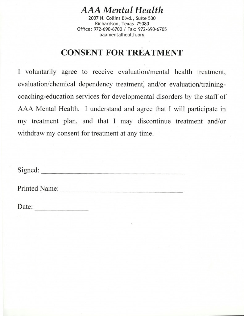 Medical Consent Form For Adults