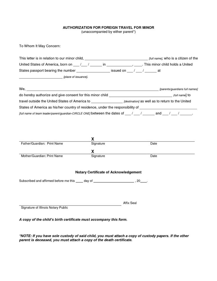 Parental Consent Form For Travel With Grandparents