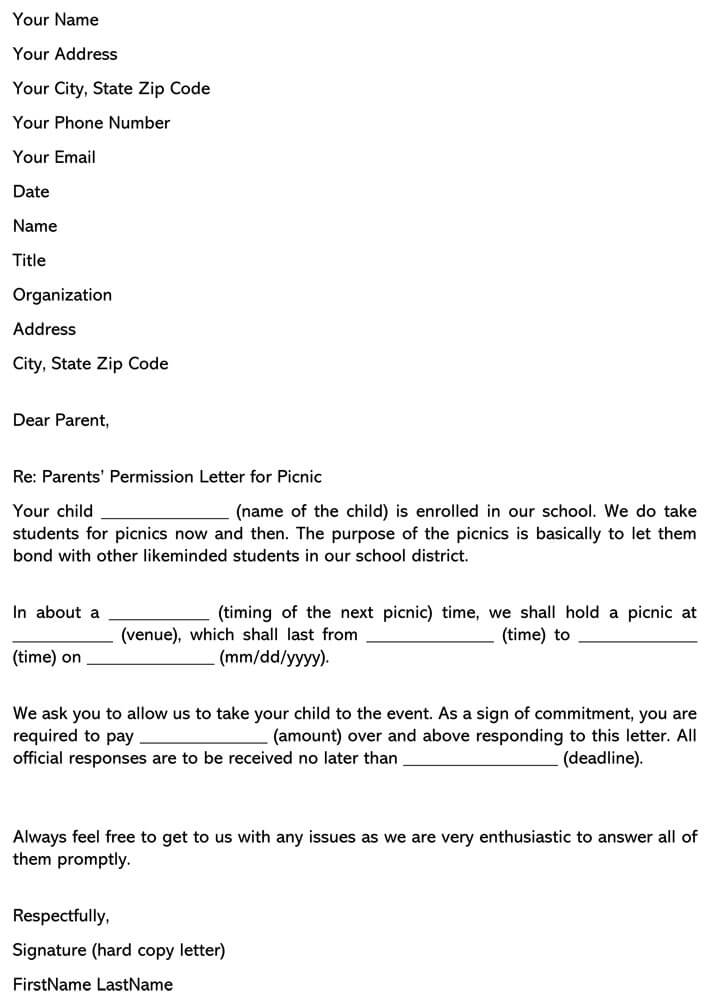 Consent Form Format For Picnic