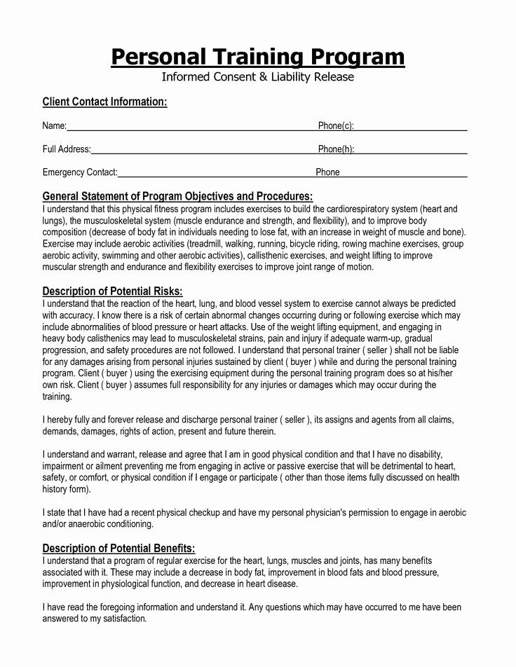 Informed Consent Form Personal Training