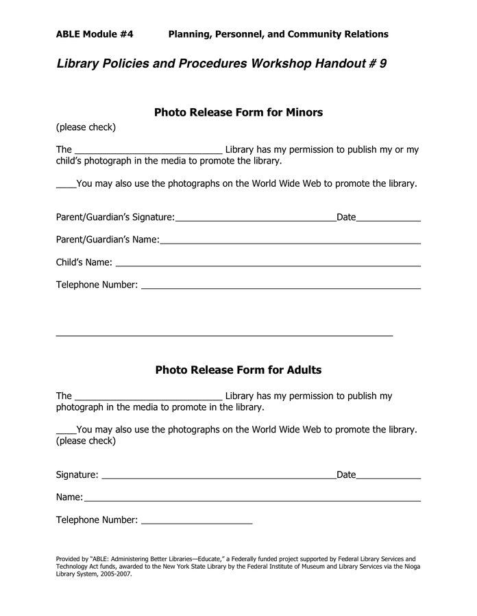 Photo Release Consent Form For Minors