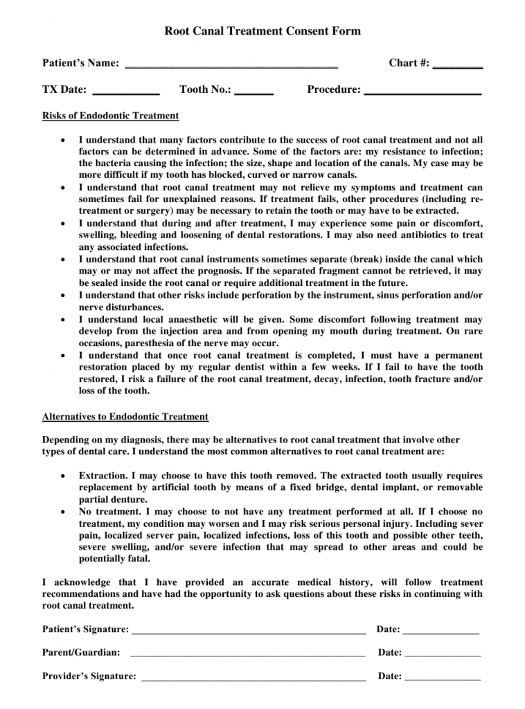 Root Canal Treatment Consent Form