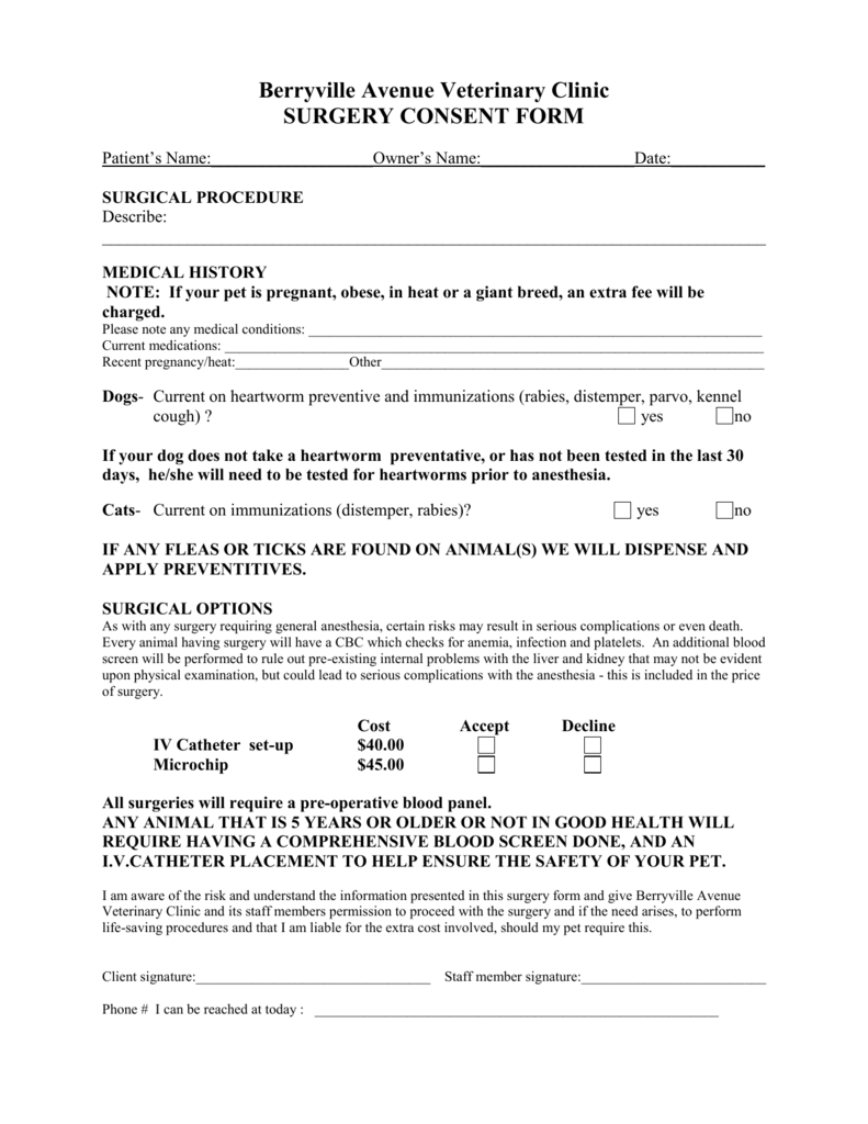 Surgery Consent Form For Patients