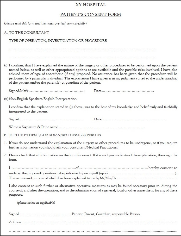 Surgical Consent Forms Templates Amulette Printable Consent Form