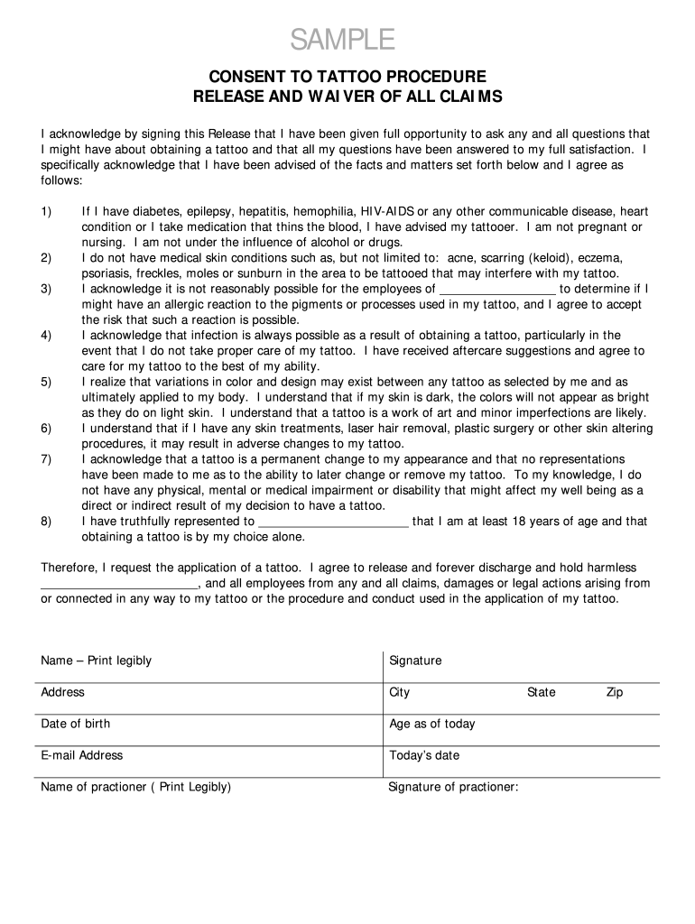 Pdf Printable Tattoo Consent Form