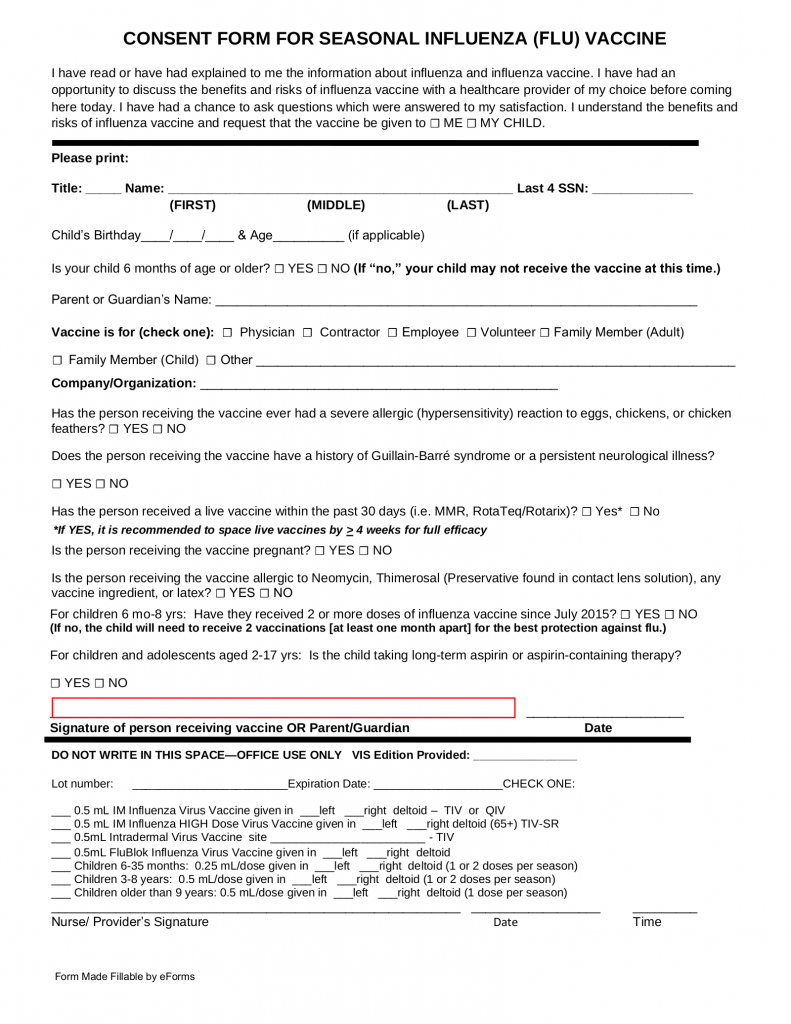 Cdc Flu VACcine Consent Form 2019 2020