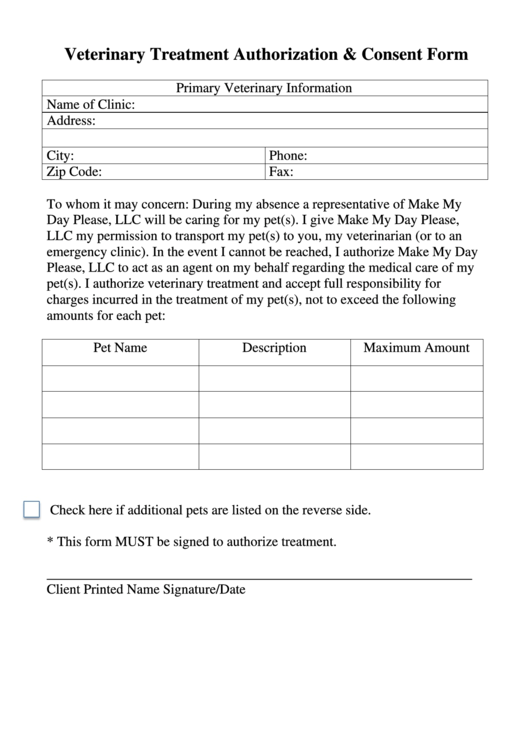 Veterinary Consent Form Template