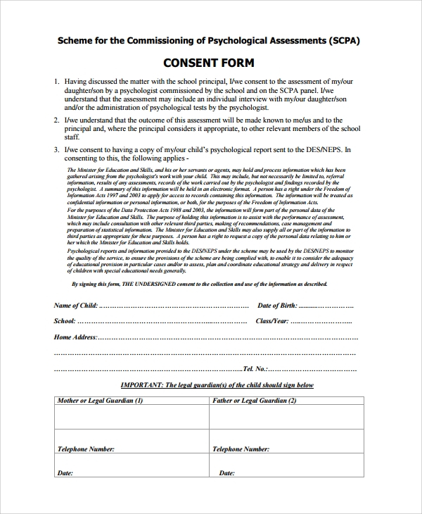Consent Form Template For Psychology Research