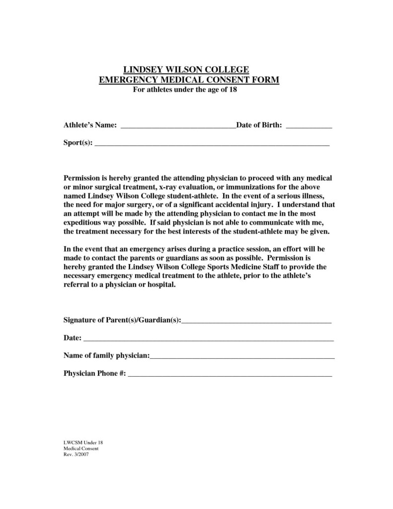 Medical Consent Form For Minor While Parents Are Away
