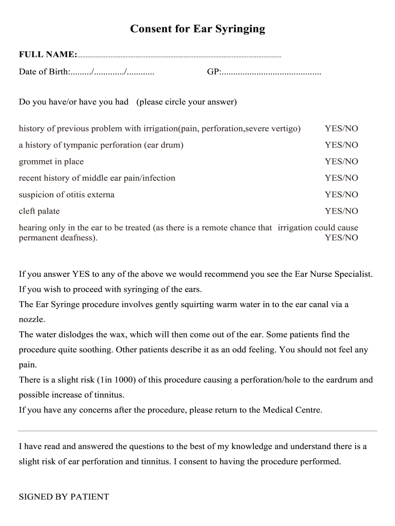 Ear Syringe Consent Form