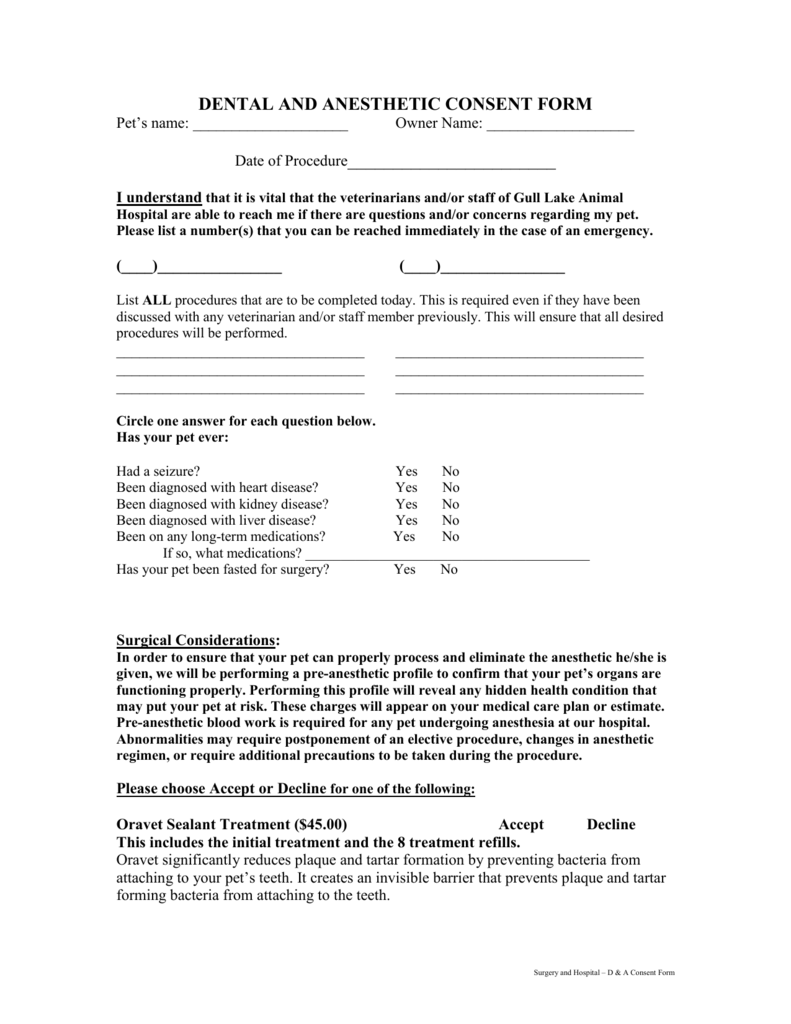 Veterinary Consent Form Printable Consent Form