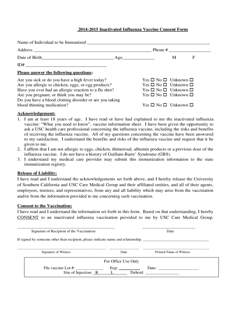 Flu VACcine Consent Form 2019 2020