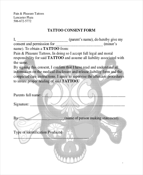 Договор согласия на татуировку несовершеннолетнему