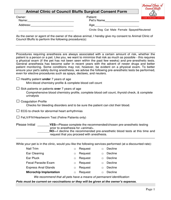 Anaesthesia Consent Form