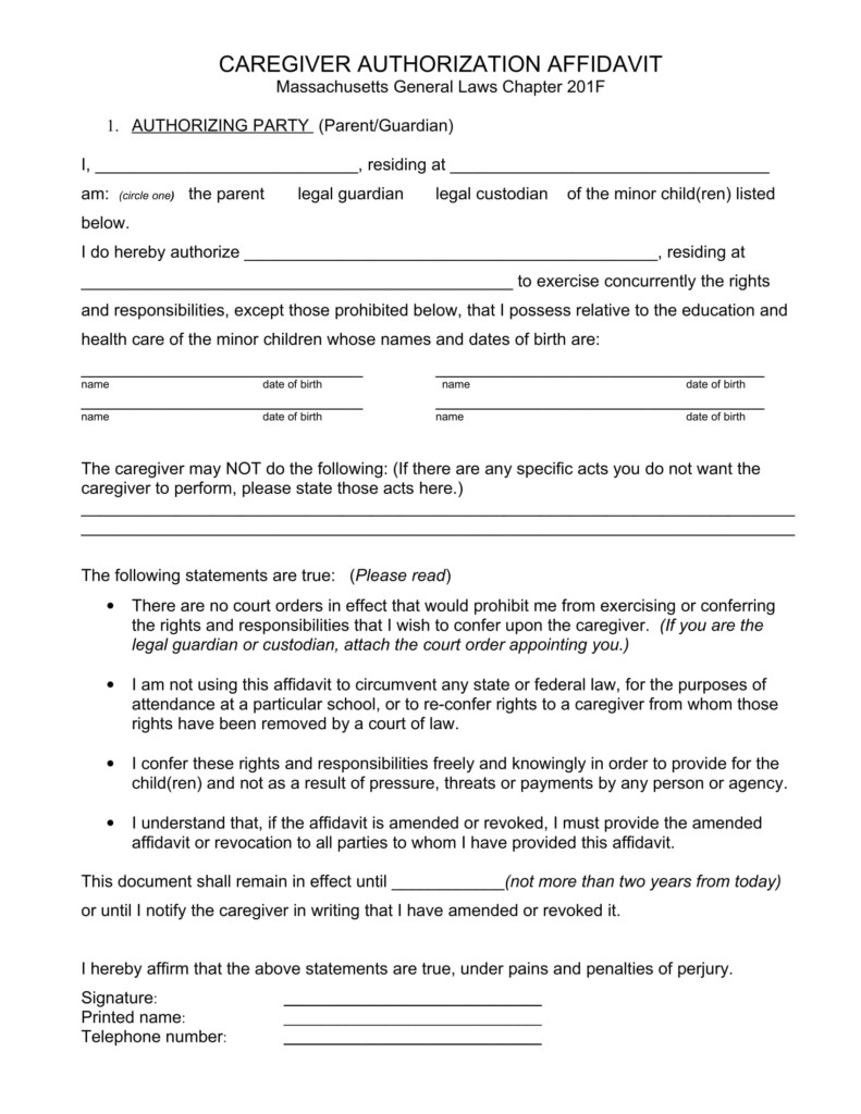 Caregiver Consent Form Printable Consent Form