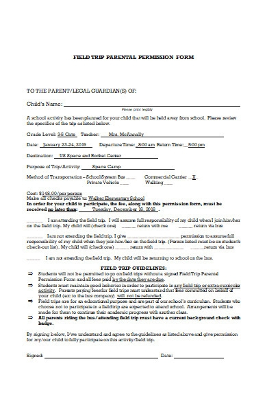 Field Trip Consent Form Template