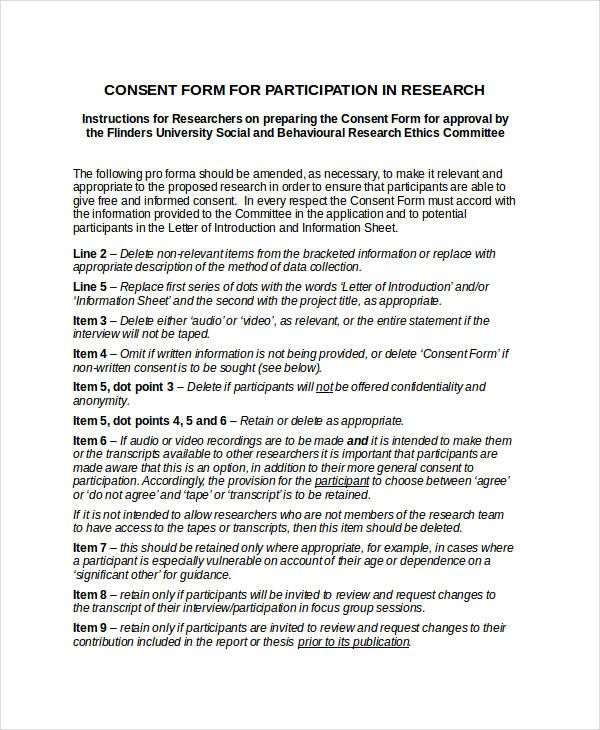 Parental Consent Form For Participation In Research