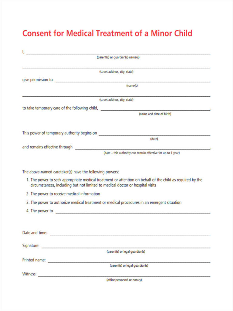 Child Medical Consent Form Notarized