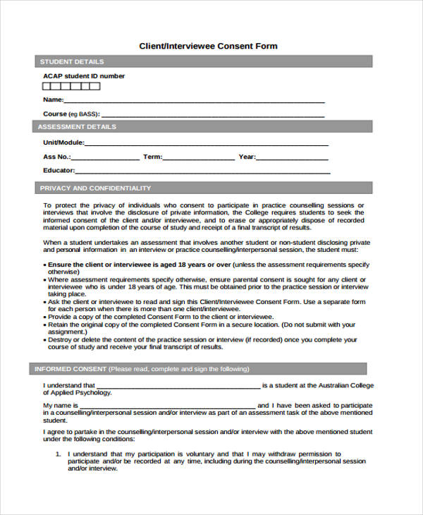 Counselling Consent Form