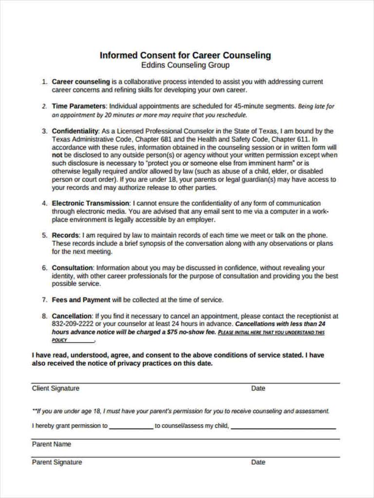 Informed Consent Form Counseling Example