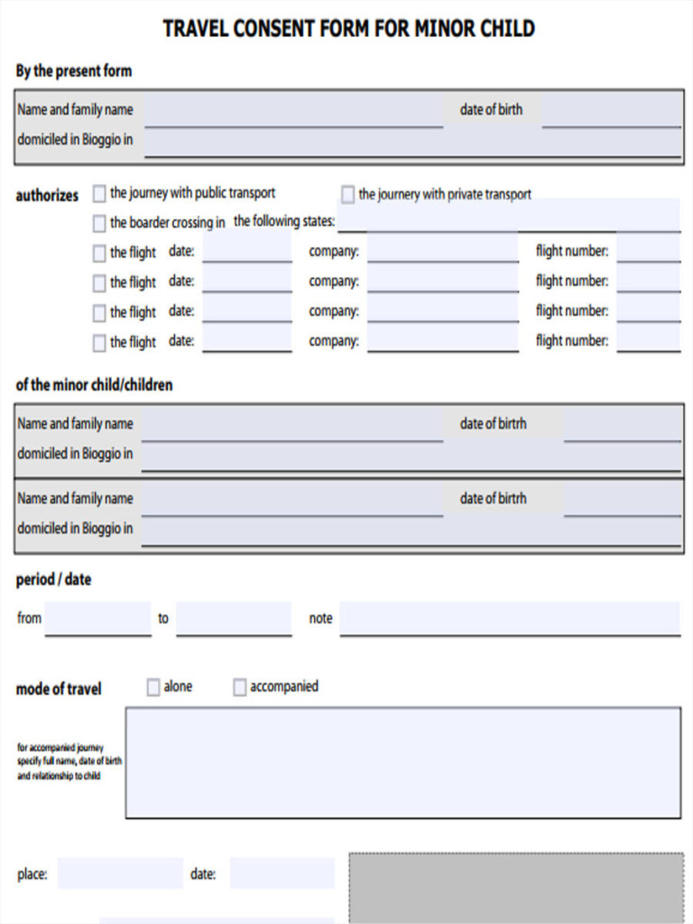 Travel Consent Form For Grandparents