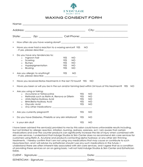 Esthetician Consent Form