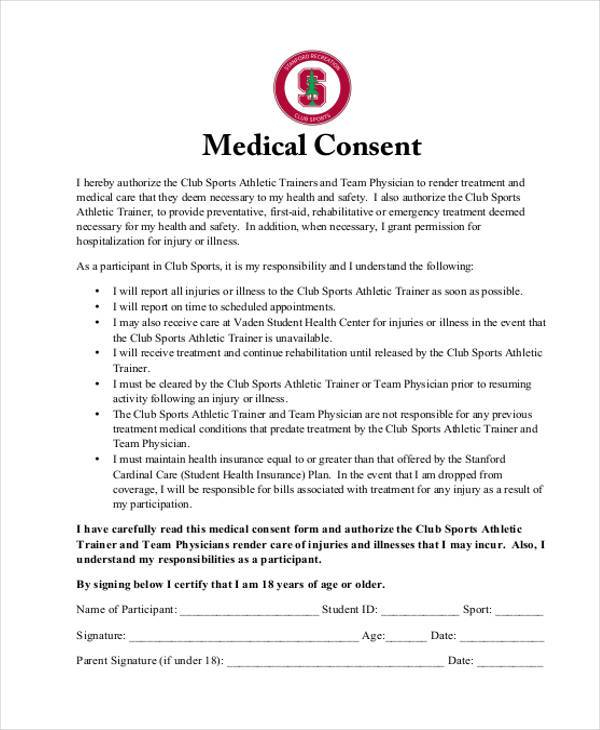 Consent Form For Emergency Medical Treatment