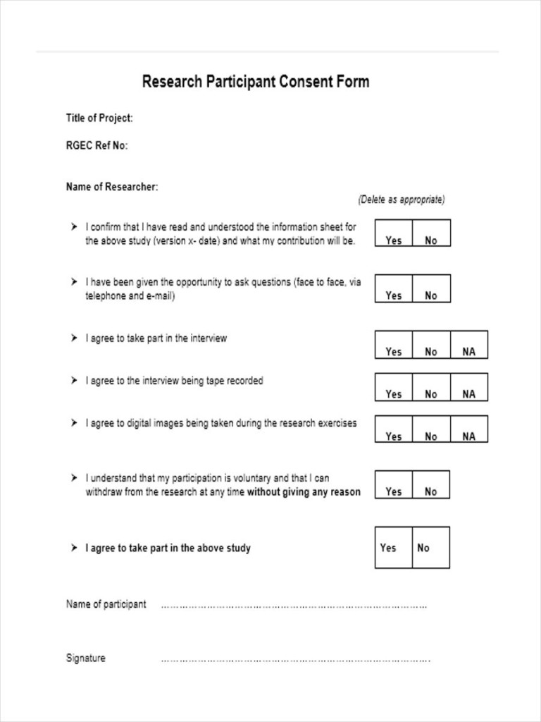 Informed Consent Form For Exercise