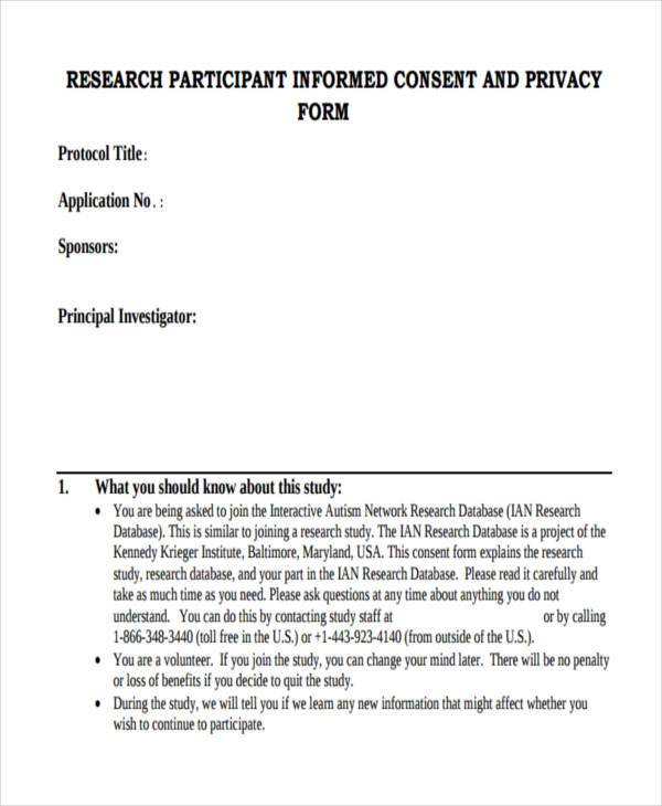 Example Of Informed Consent Form For Research Study