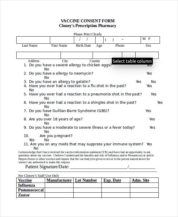 Influenza Consent Form