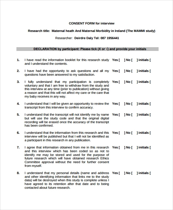 Informed Consent Form Qualitative Interview