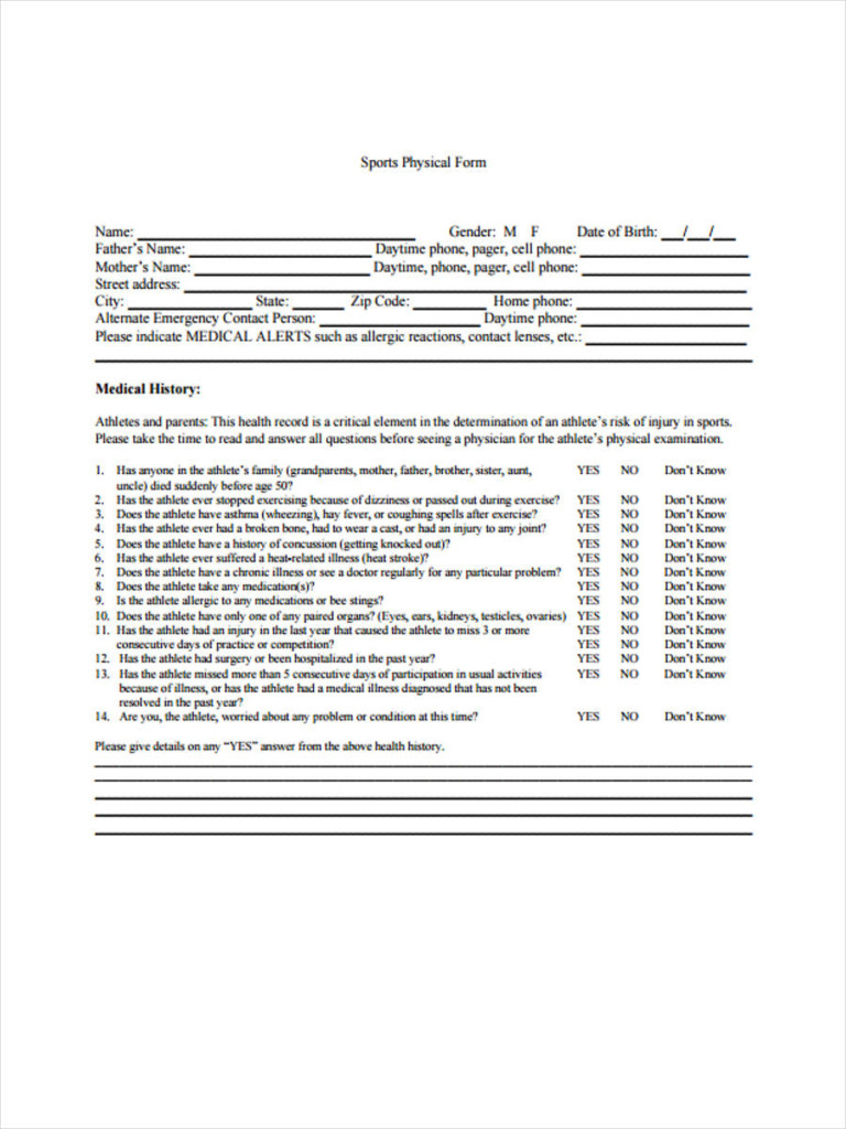 Consent Form For Sports Participation