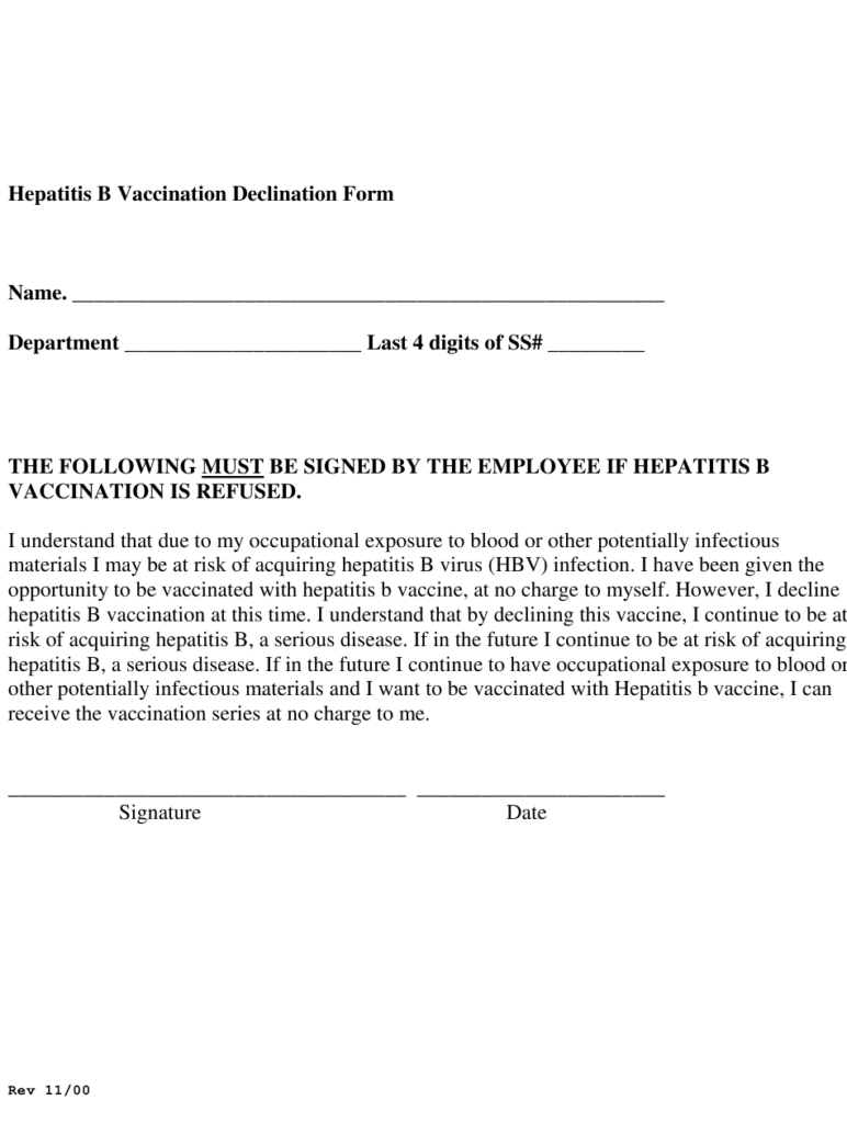 Osha Hepatitis B Consent Form