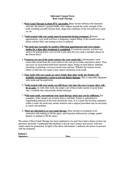 Dental Consent Form For Root Canal Treatment