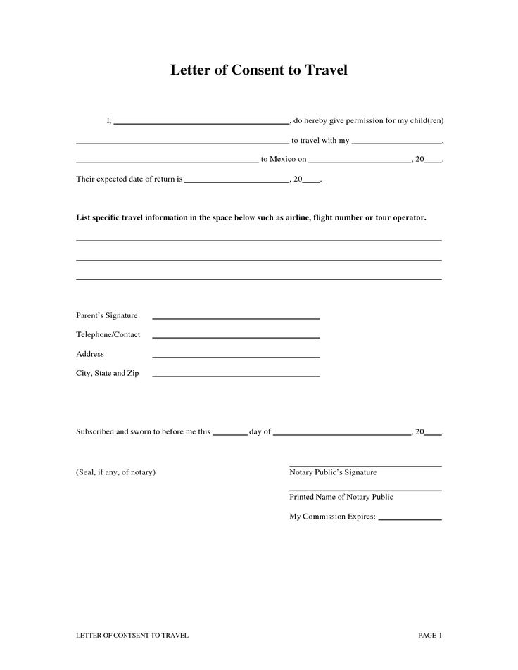 Consent Form For Child Traveling Without Parents