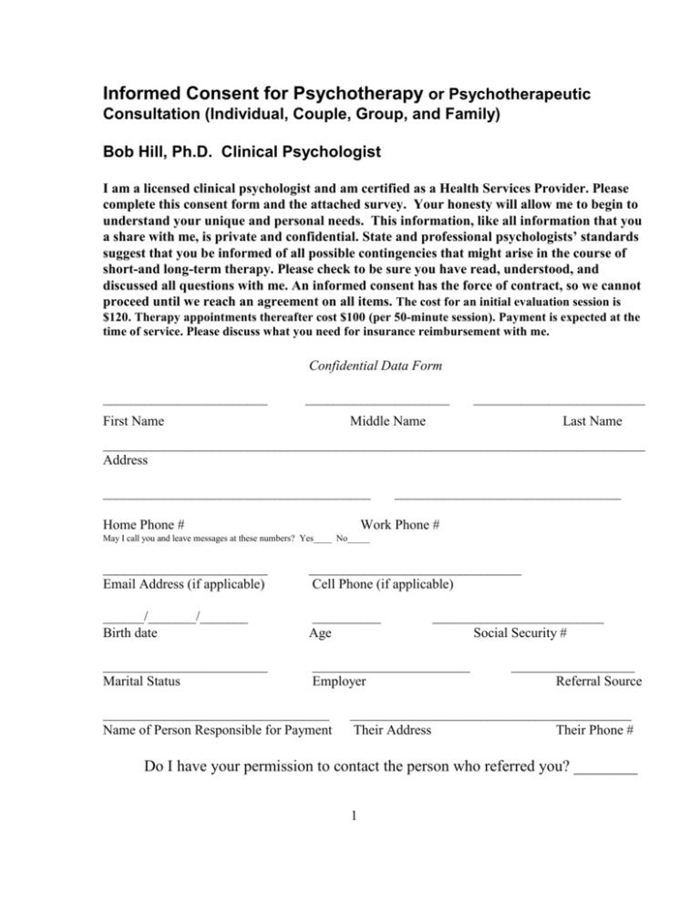 Sample Informed Consent Form Counseling Printable Consent Form 5478