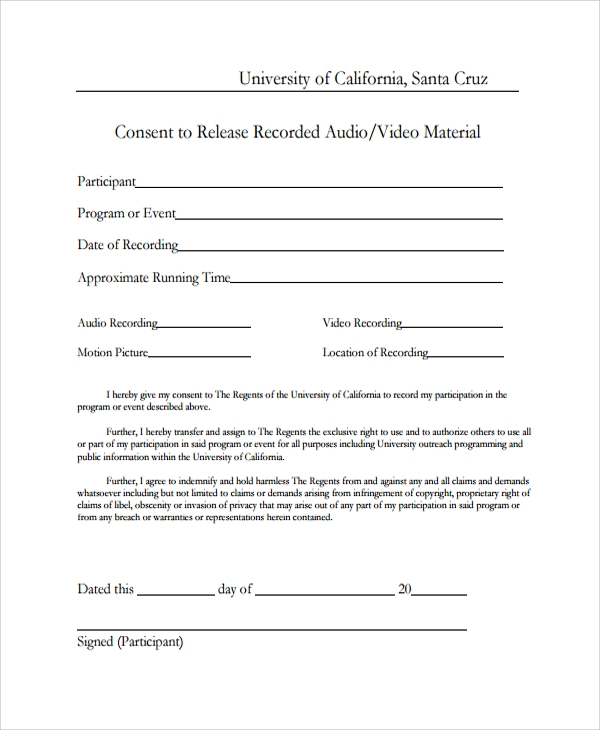 Video Consent Release Form Template