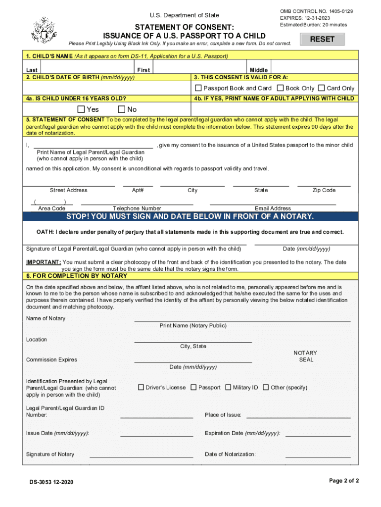 Form Ds-3053 Statement Of Consent