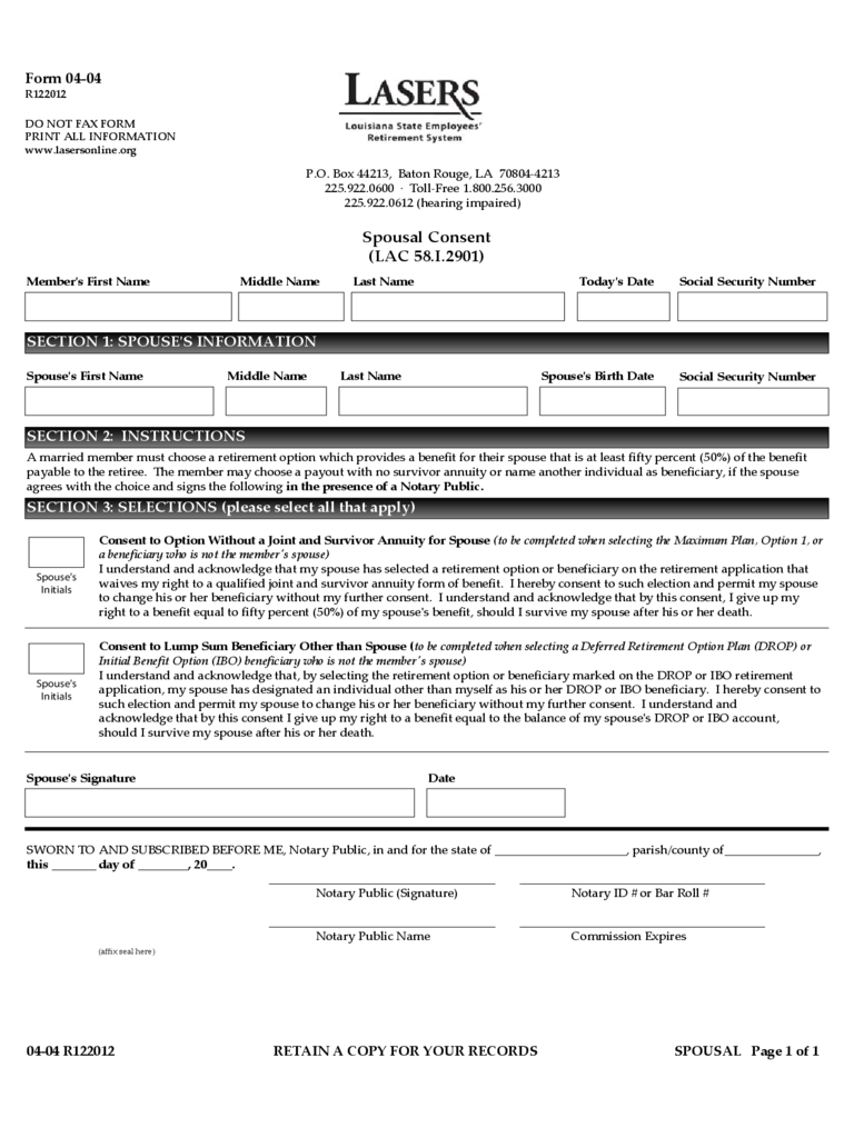 Prudential Spousal Consent Form