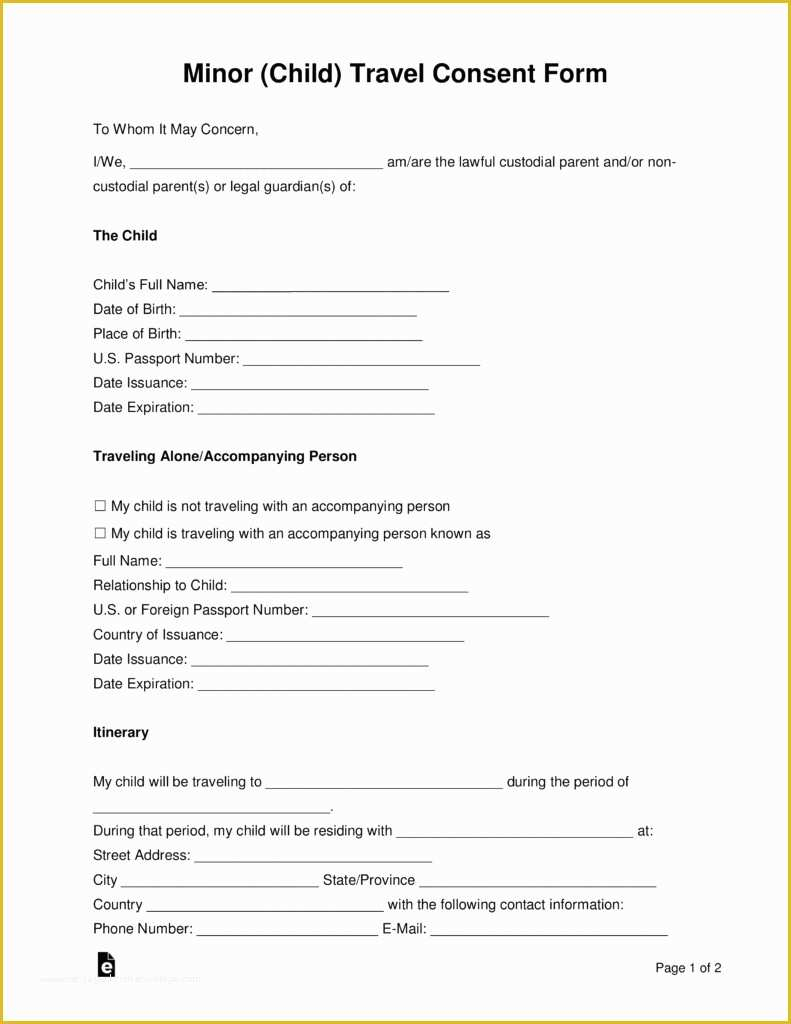 Written Consent Form To Travel Abroad