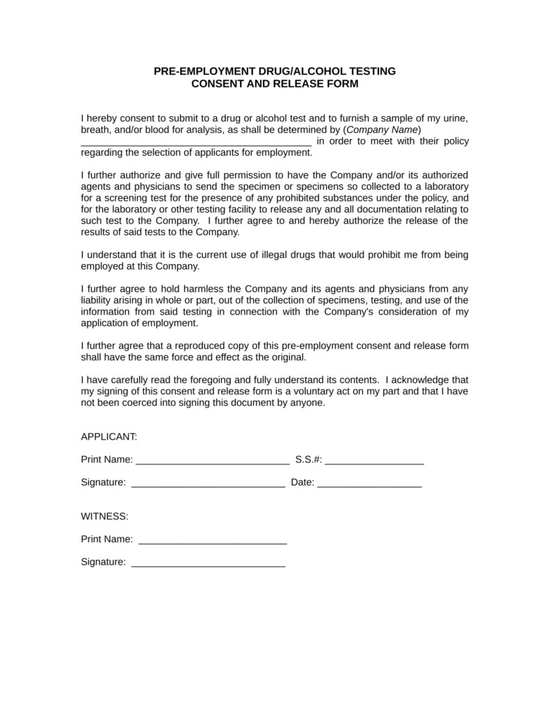 Employee Drug Screening Consent Form