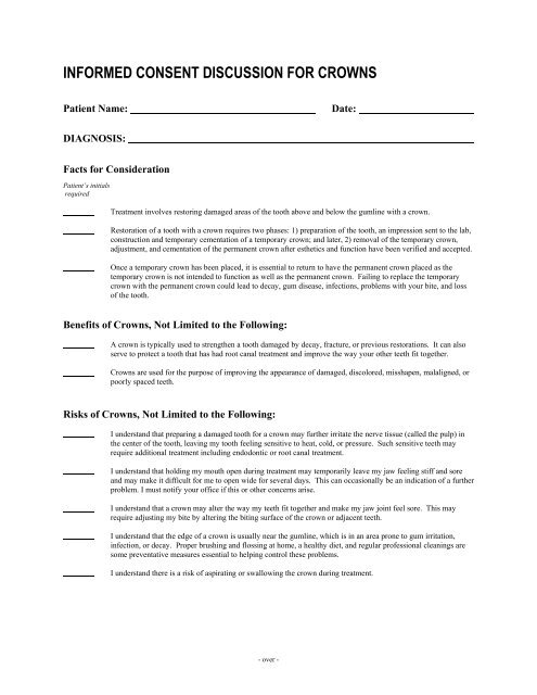 Crown Consent Form Pdf