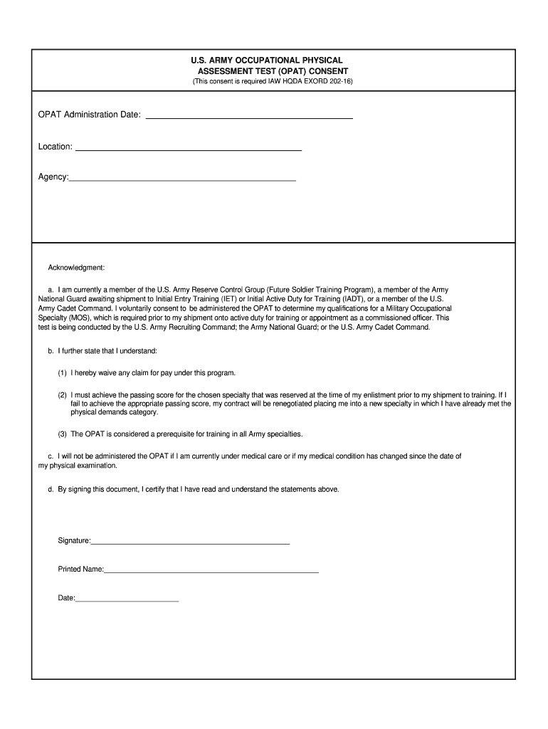 Army Opat Consent Form