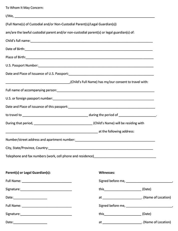 State Department Minor Travel Consent Form