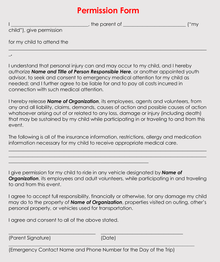 Blanket Consent Form