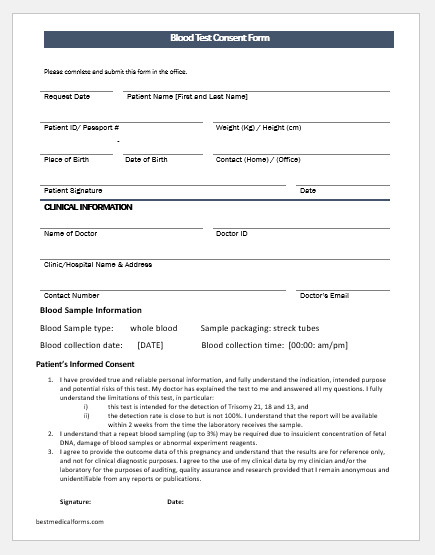 Consent Form For Blood Sample Collection