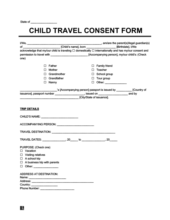 Free Sample Child Travel Consent Form