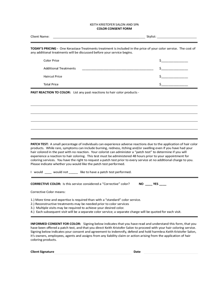 Beauty Service Consent Form
