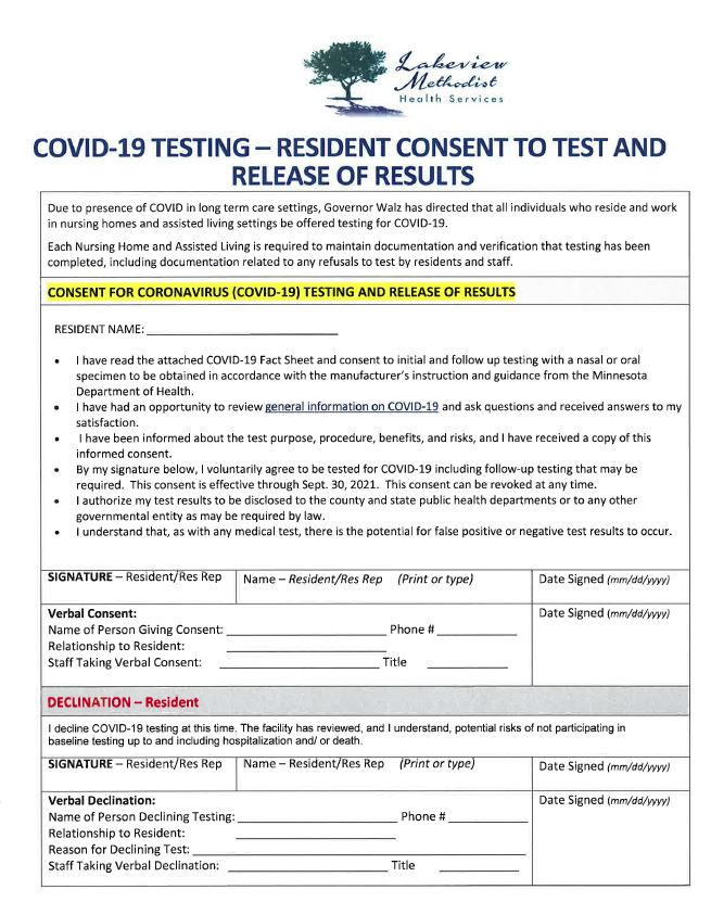 Covid Testing Consent Form