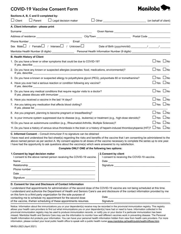 Covid 19 Vaccine Consent Form